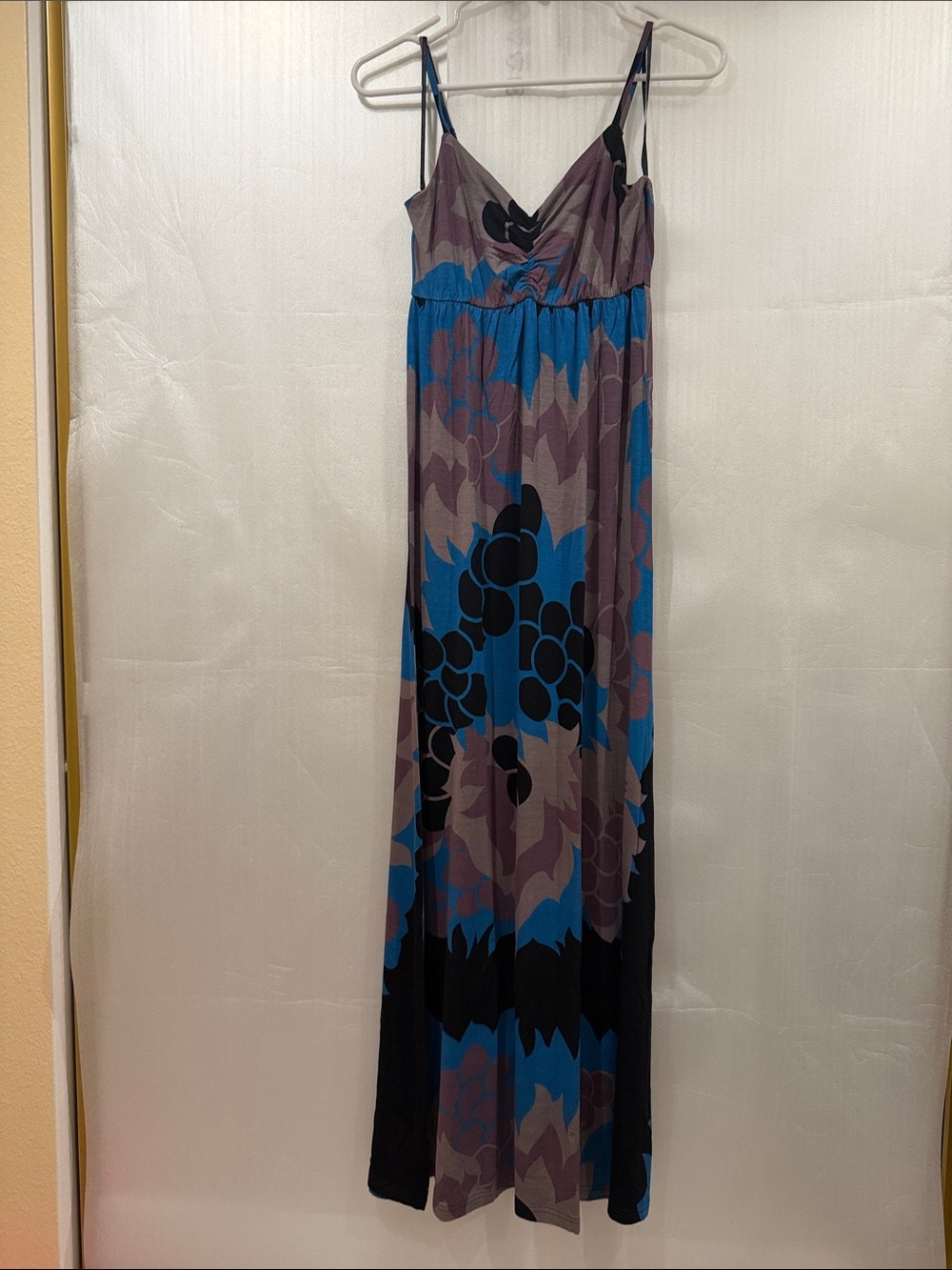 Sweetees Blue and Gray Floral Maxi with Spaghetti Straps
